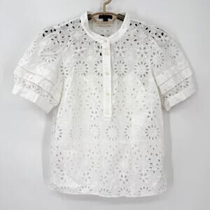 J. Crew 2pc Eyelet Popover Top Puff Sleeves Shirt Tank Cami White Size Small NWT